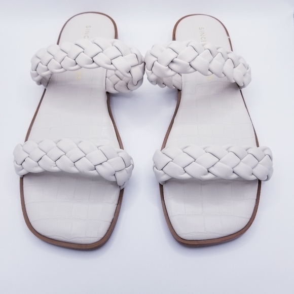 Sincerely Jules Ivory Vicki Double Braided Criss Cross Croco Band Sandals 9.5 - Picture 3 of 9